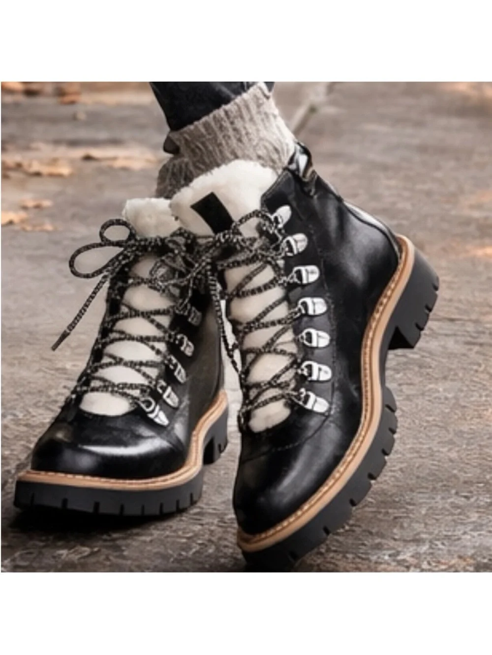 NWT Style & Co Black lace up & side zip ankle bootswith lug sole Womens Sz 5